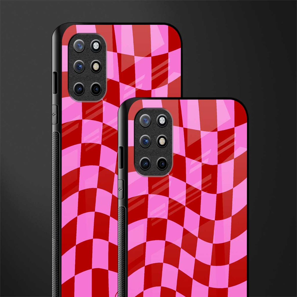 red pink trippy check pattern glass case for oneplus 8t image-2