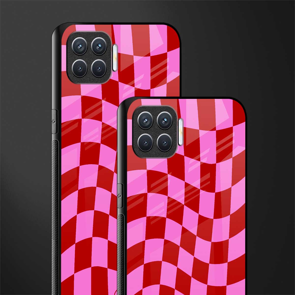 red pink trippy check pattern glass case for oppo f17 image-2
