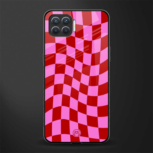 red pink trippy check pattern glass case for oppo f17 image