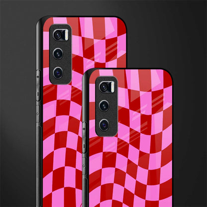 red pink trippy check pattern glass case for vivo v20 se image-2