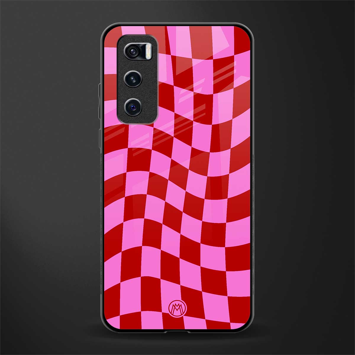 red pink trippy check pattern glass case for vivo v20 se image