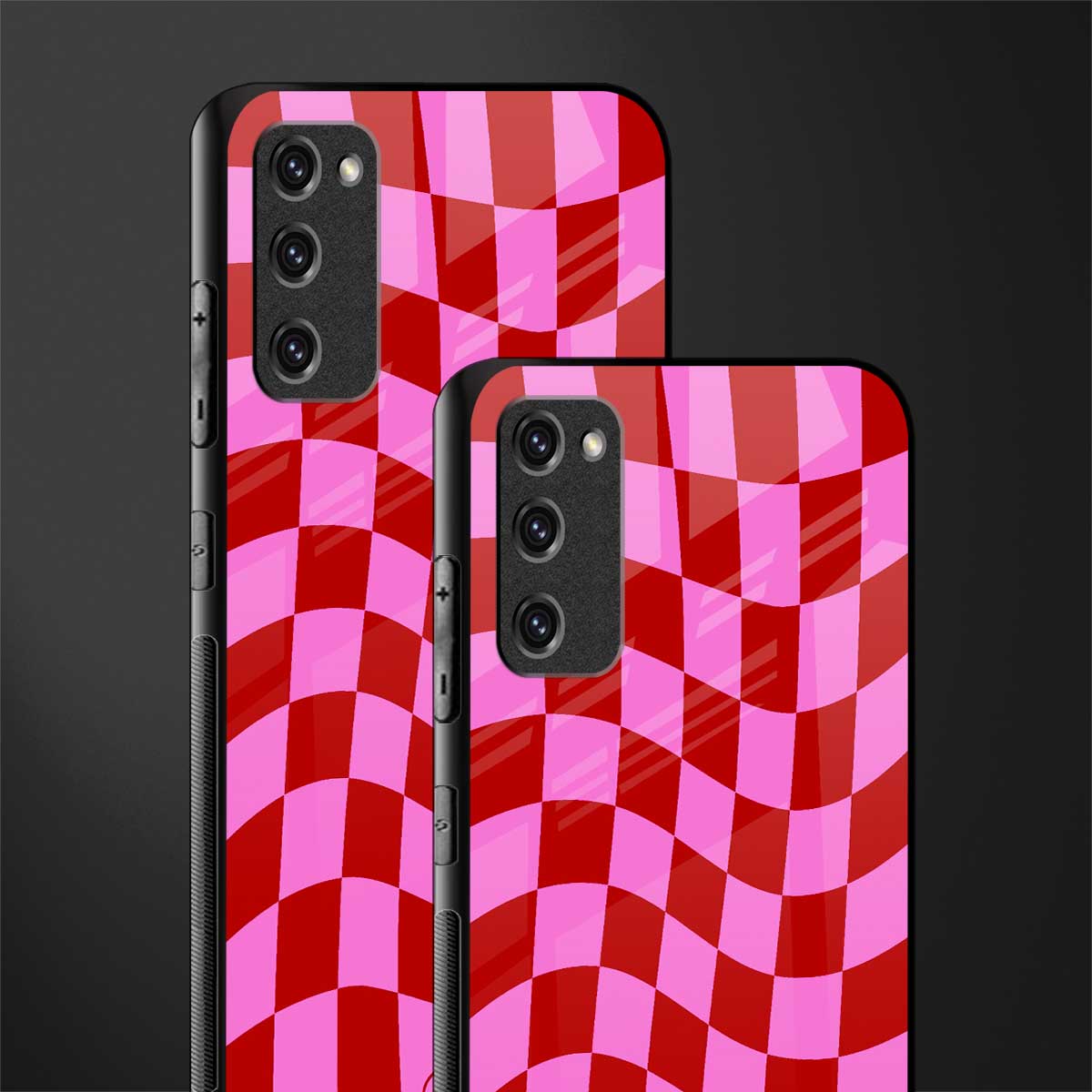 red pink trippy check pattern glass case for samsung galaxy s20 fe image-2
