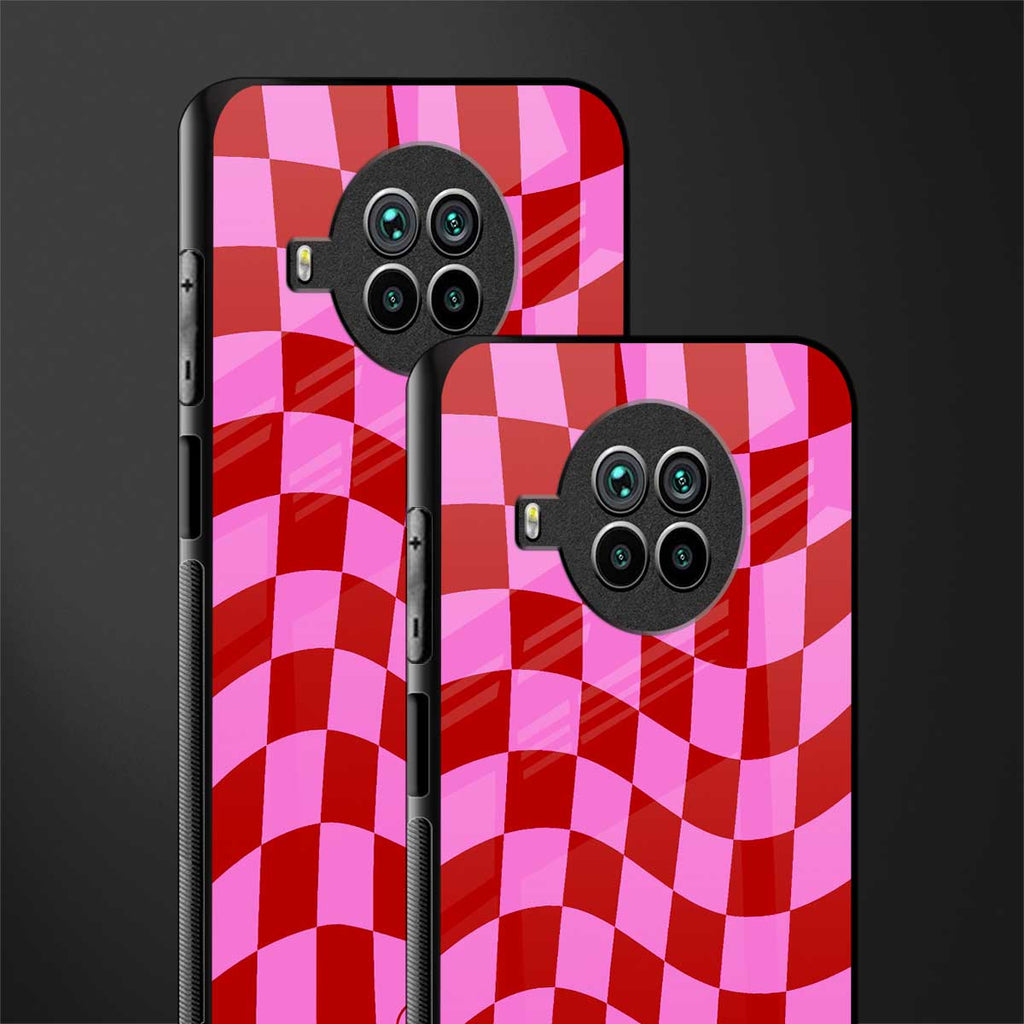 red pink trippy check pattern glass case for mi 10i image-2