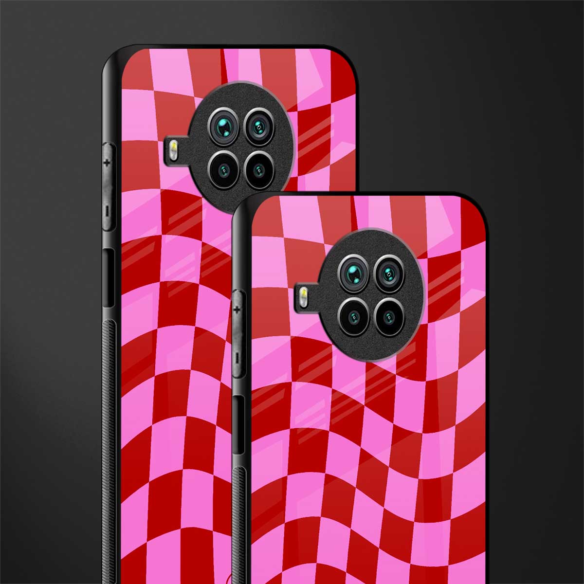 red pink trippy check pattern glass case for mi 10i image-2