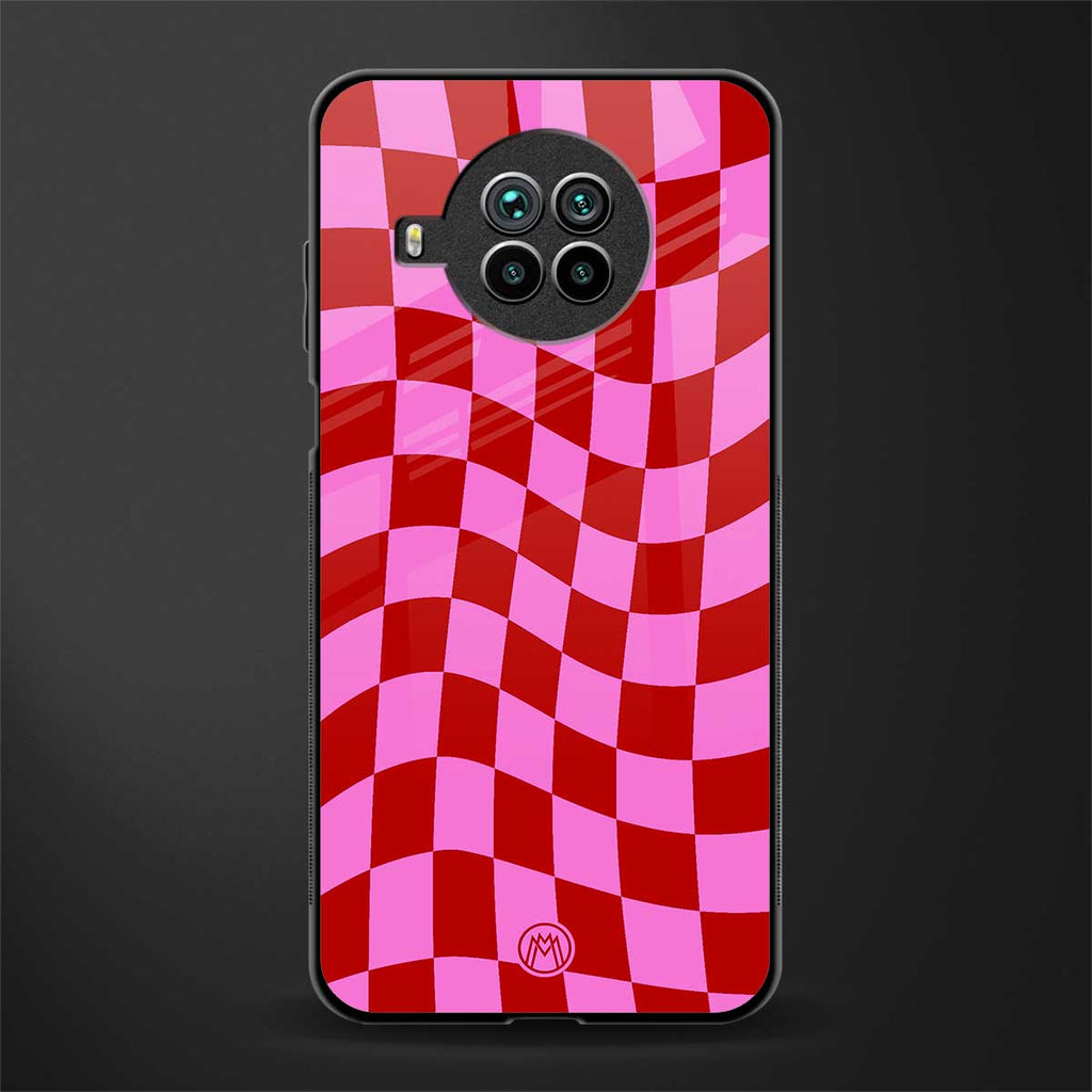 red pink trippy check pattern glass case for mi 10i image