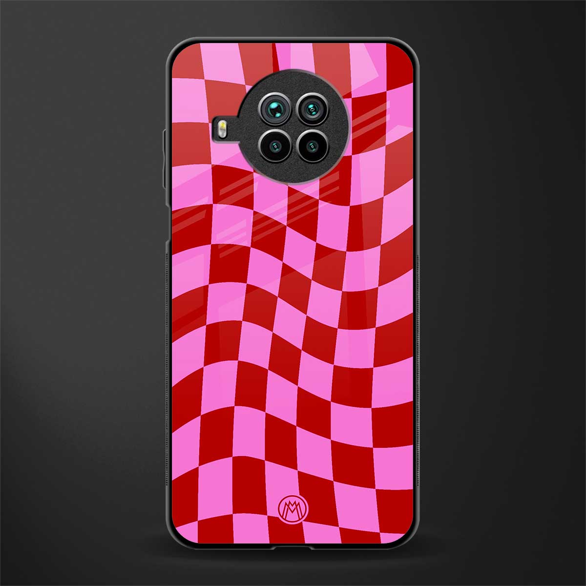 red pink trippy check pattern glass case for mi 10i image