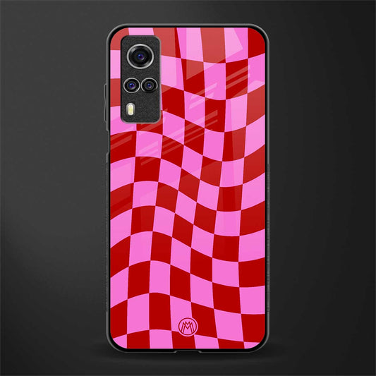 red pink trippy check pattern glass case for vivo y31 image