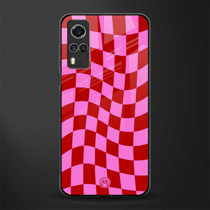 red pink trippy check pattern glass case for vivo y53s image