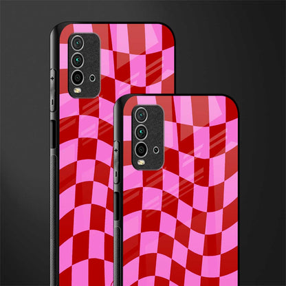 red pink trippy check pattern glass case for redmi 9 power image-2