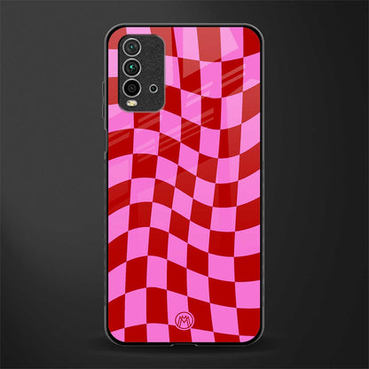 red pink trippy check pattern glass case for redmi 9 power image