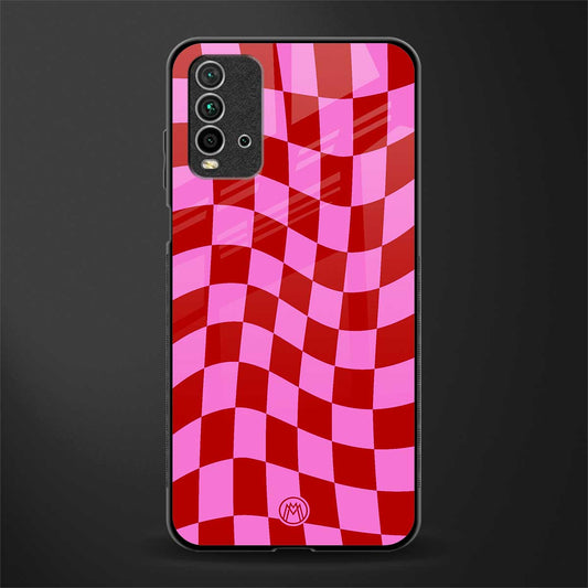 red pink trippy check pattern glass case for redmi 9 power image