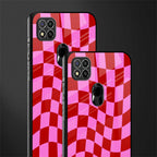 red pink trippy check pattern glass case for poco c31 image-2