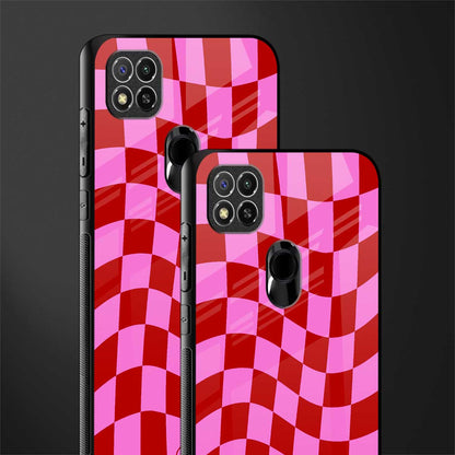 red pink trippy check pattern glass case for poco c31 image-2