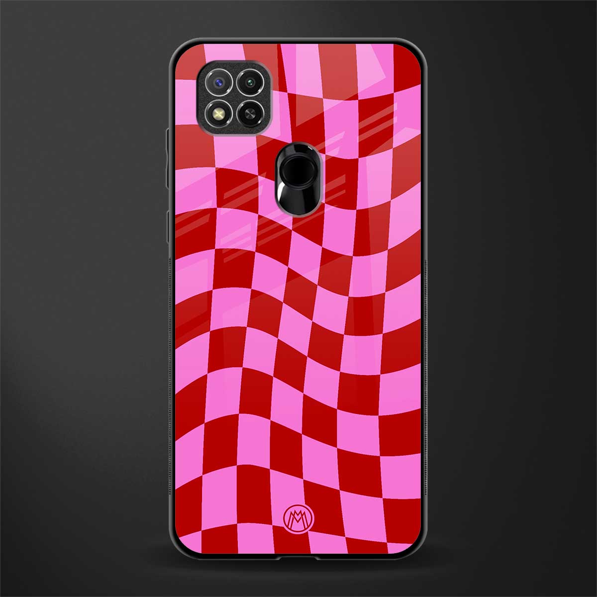 red pink trippy check pattern glass case for redmi 9c image