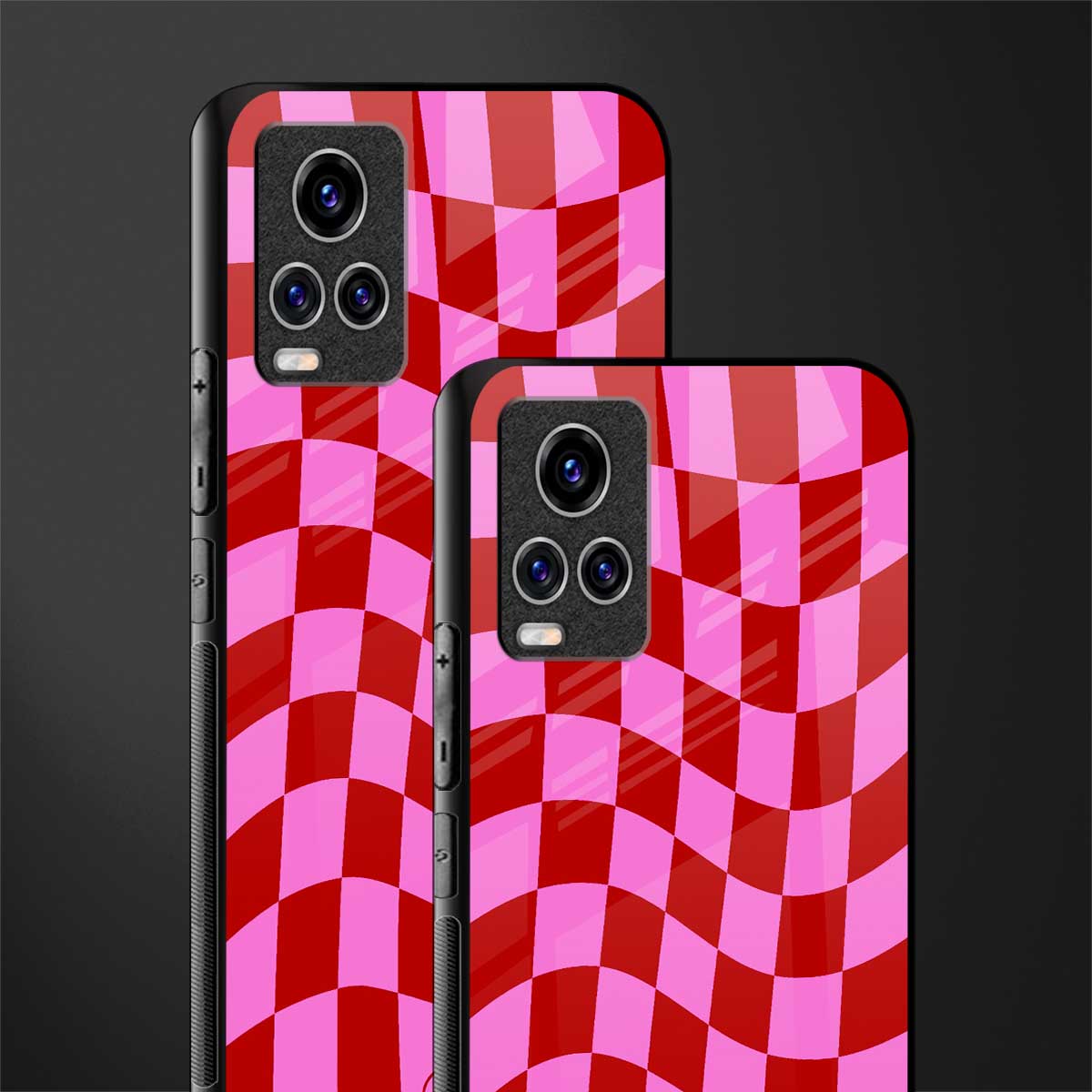 red pink trippy check pattern glass case for vivo v20 pro image-2