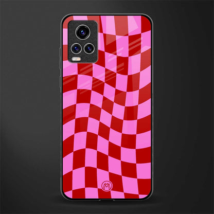 red pink trippy check pattern glass case for vivo v20 pro image
