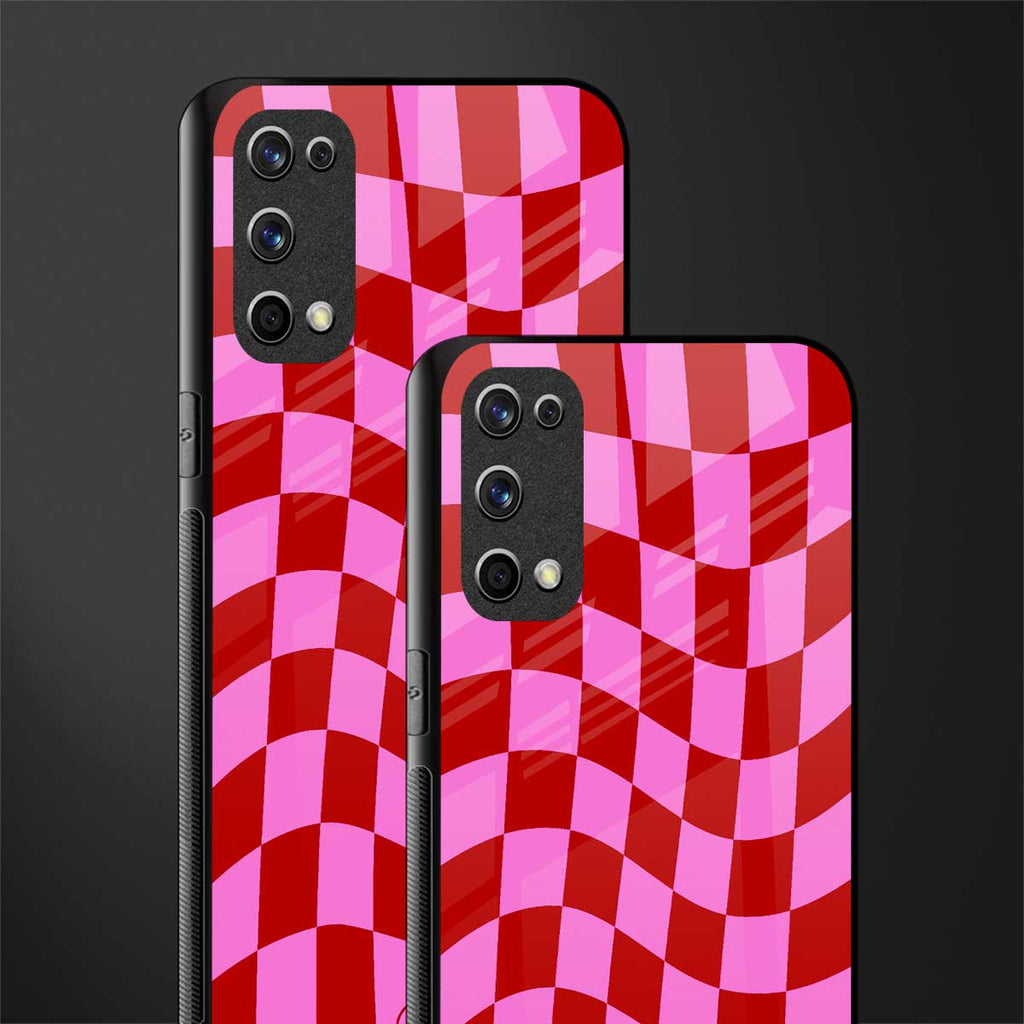 red pink trippy check pattern glass case for realme x7 pro image-2