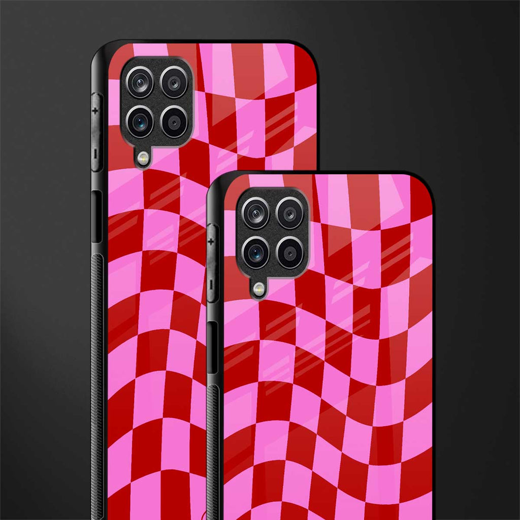 red pink trippy check pattern glass case for samsung galaxy m12 image-2