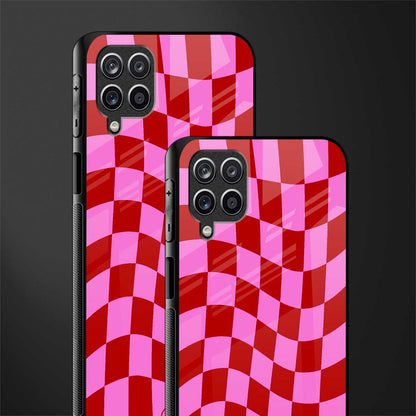 red pink trippy check pattern glass case for samsung galaxy m12 image-2
