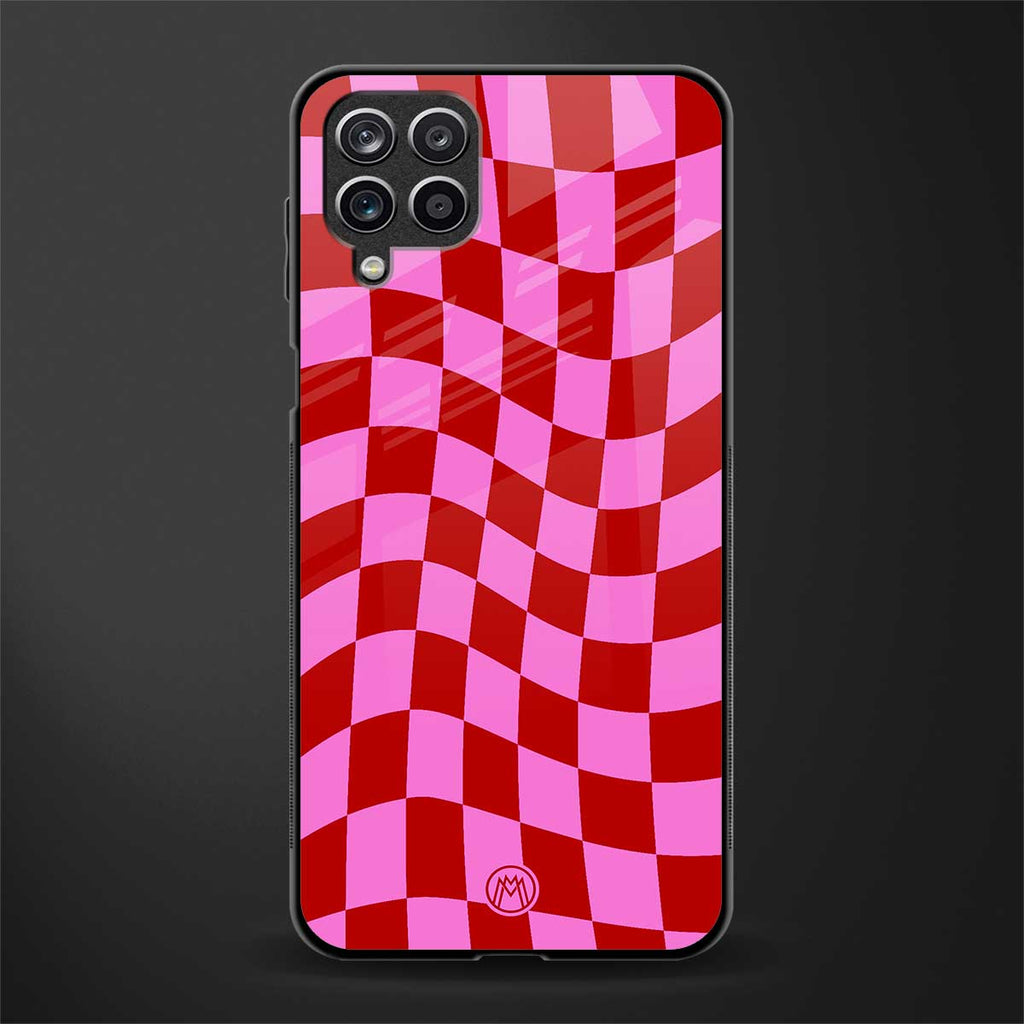 red pink trippy check pattern glass case for samsung galaxy a12 image