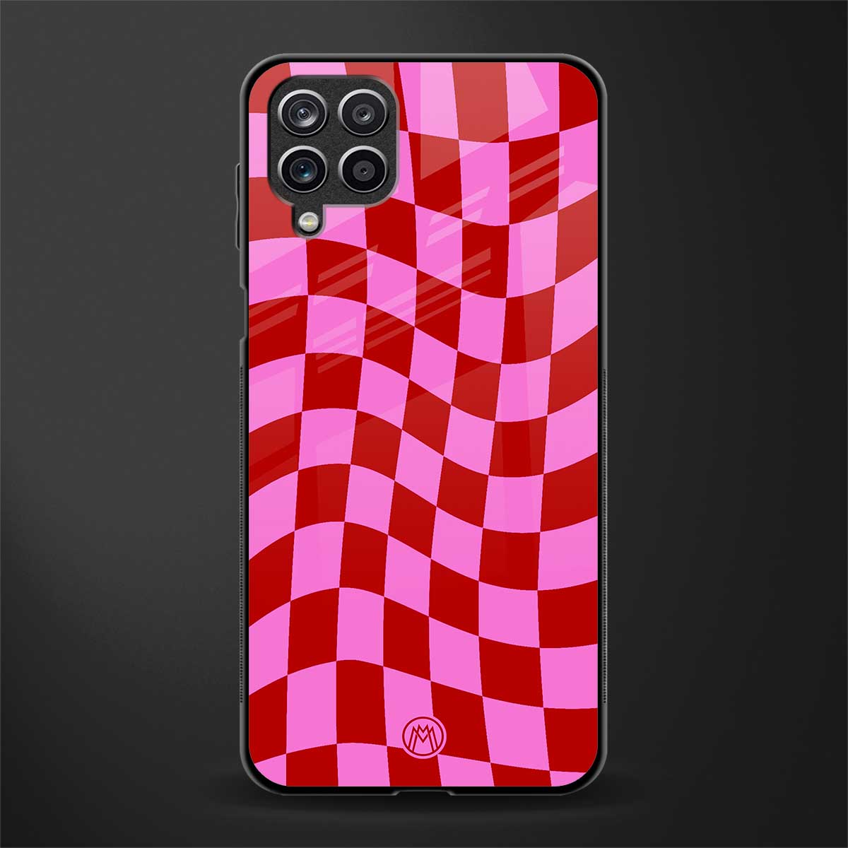 red pink trippy check pattern glass case for samsung galaxy a12 image