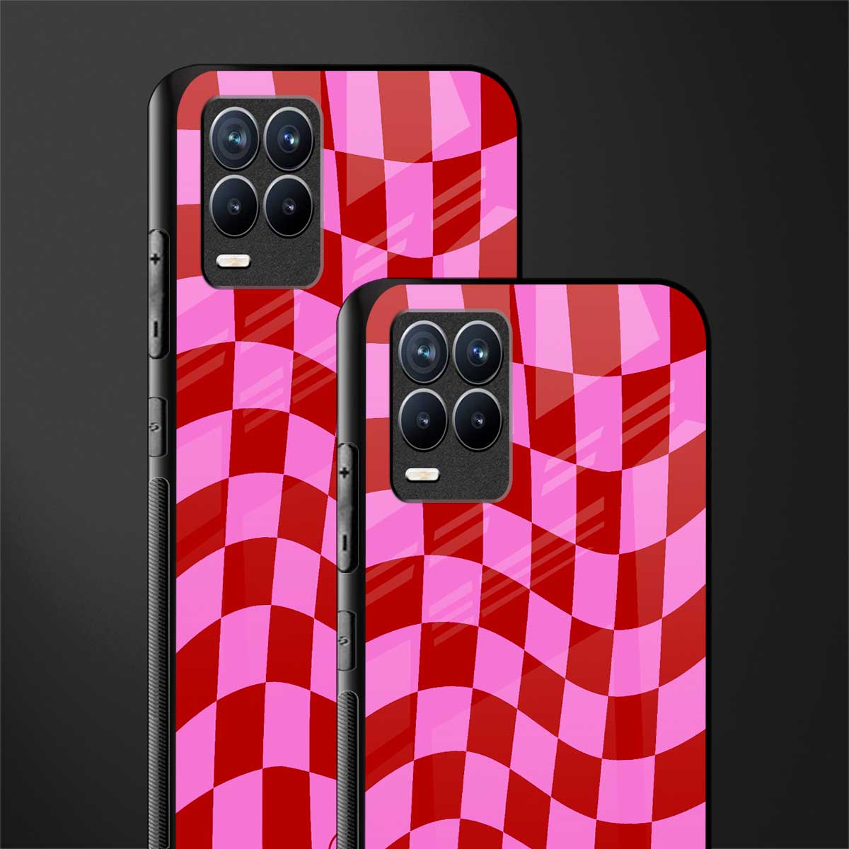 red pink trippy check pattern glass case for realme 8 4g image-2