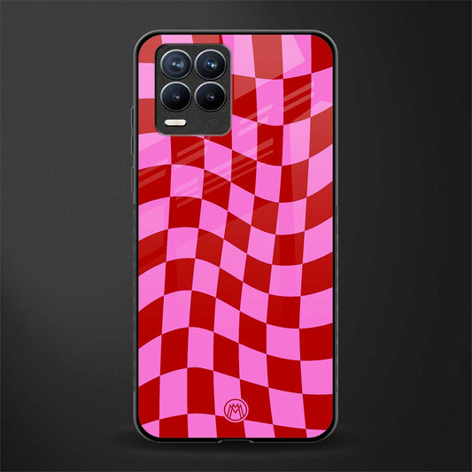 red pink trippy check pattern glass case for realme 8 4g image