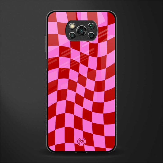 red pink trippy check pattern glass case for poco x3 pro image