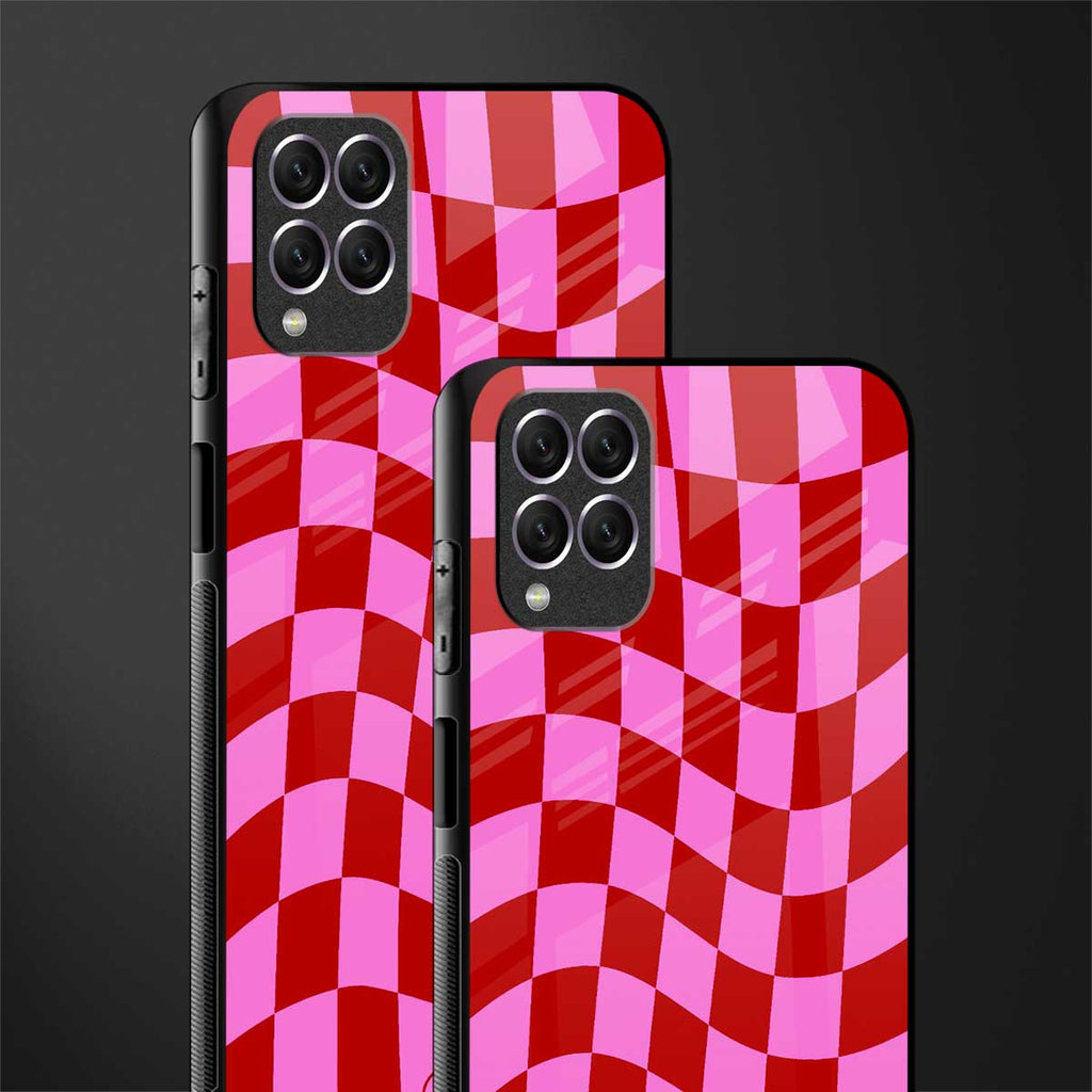 red pink trippy check pattern glass case for samsung galaxy f62 image-2