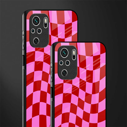 red pink trippy check pattern glass case for redmi note 10s image-2