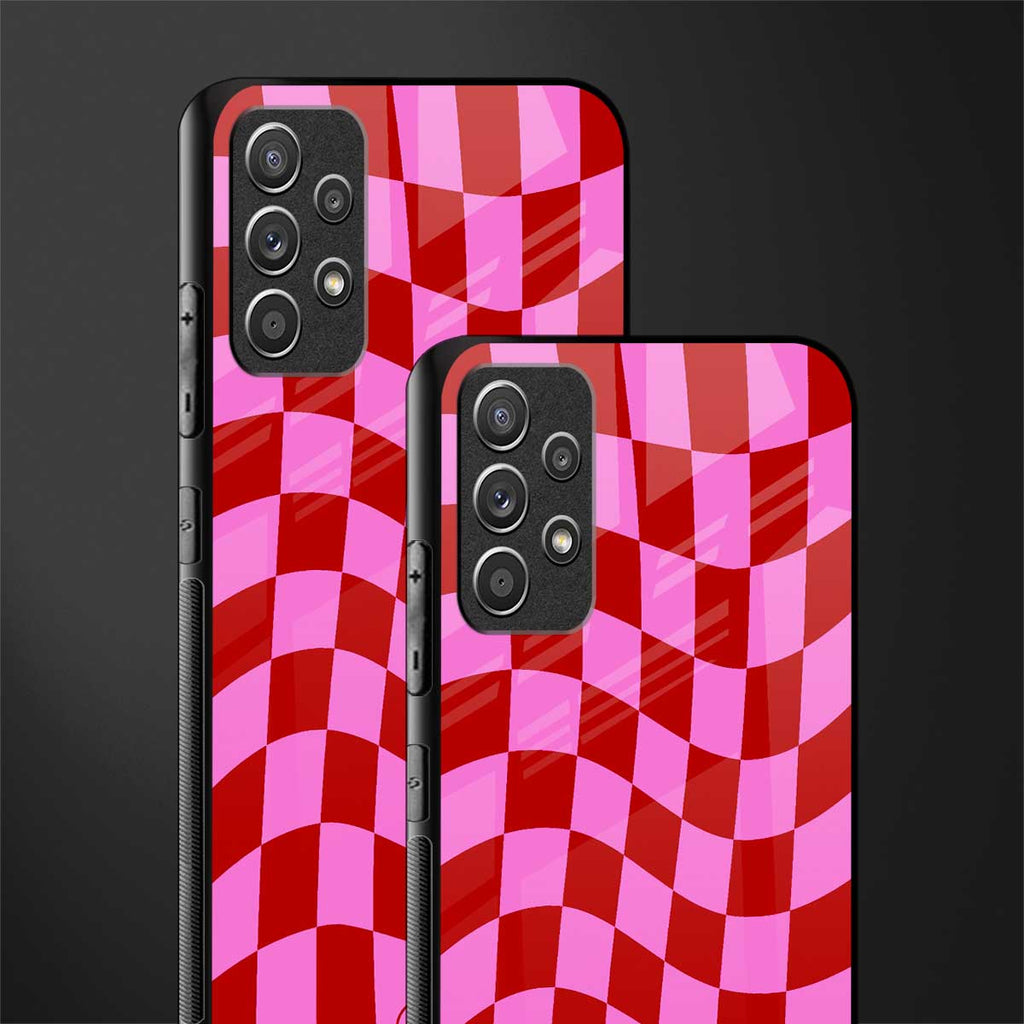 red pink trippy check pattern glass case for samsung galaxy a72 image-2