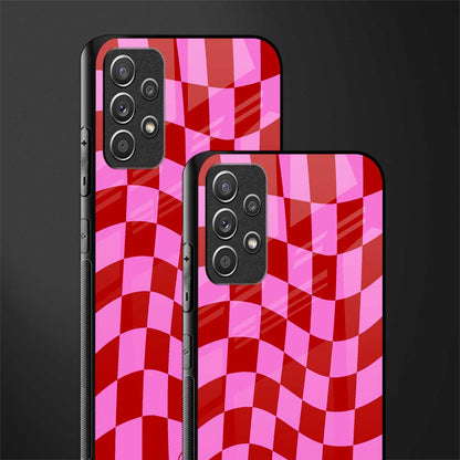 red pink trippy check pattern glass case for samsung galaxy a72 image-2