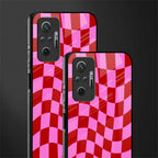 red pink trippy check pattern glass case for redmi note 10 pro image-2