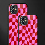 red pink trippy check pattern glass case for iphone 11 image-2