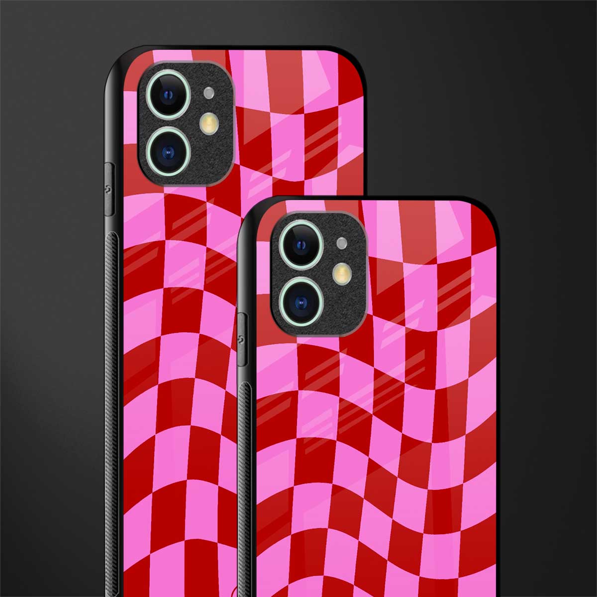 red pink trippy check pattern glass case for iphone 12 mini image-2