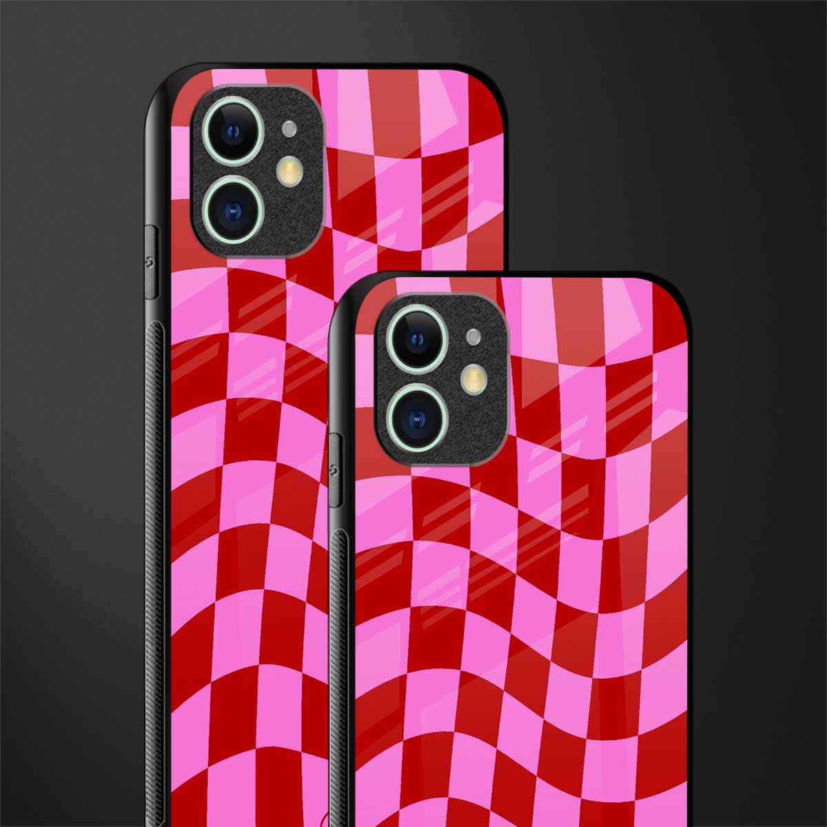 red pink trippy check pattern glass case for iphone 12 image-2