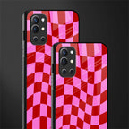 red pink trippy check pattern glass case for oneplus 9r image-2