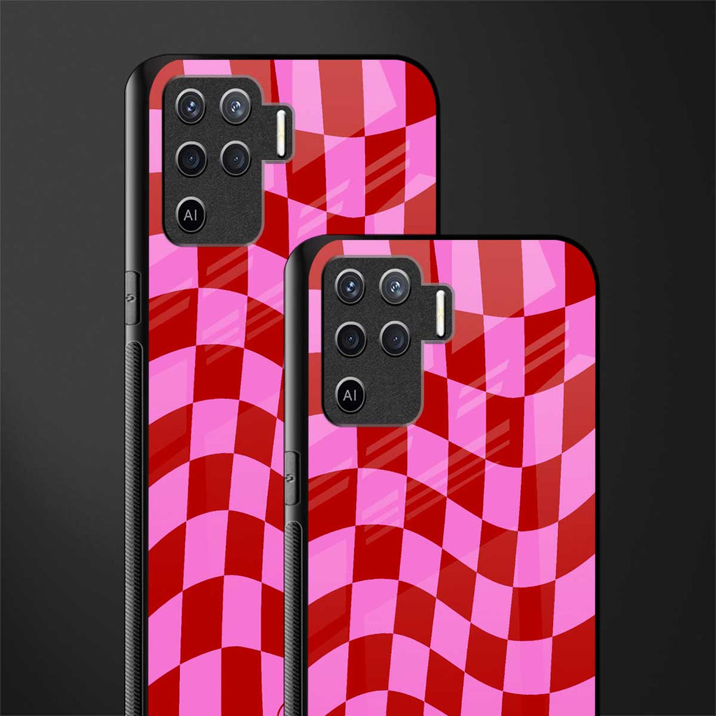 red pink trippy check pattern glass case for oppo f19 pro image-2