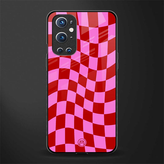 red pink trippy check pattern glass case for oneplus 9 pro image