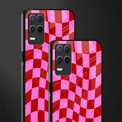 red pink trippy check pattern glass case for realme 8 5g image-2