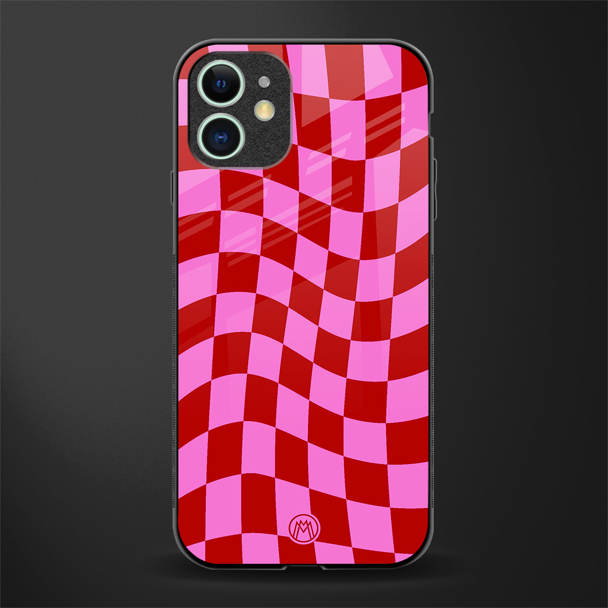 red pink trippy check pattern glass case for iphone 12 image