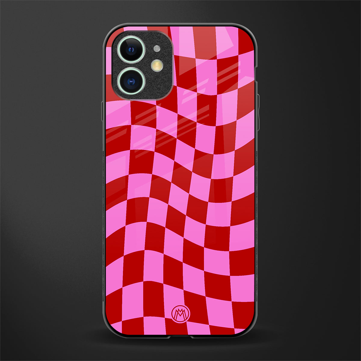 red pink trippy check pattern glass case for iphone 12 mini image