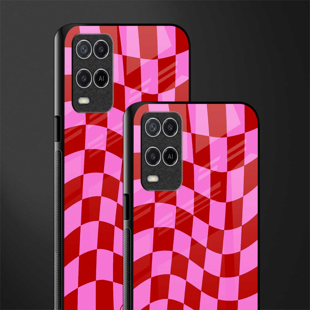 red pink trippy check pattern glass case for oppo a54 image-2
