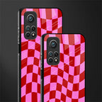 red pink trippy check pattern glass case for mi 10t 5g image-2