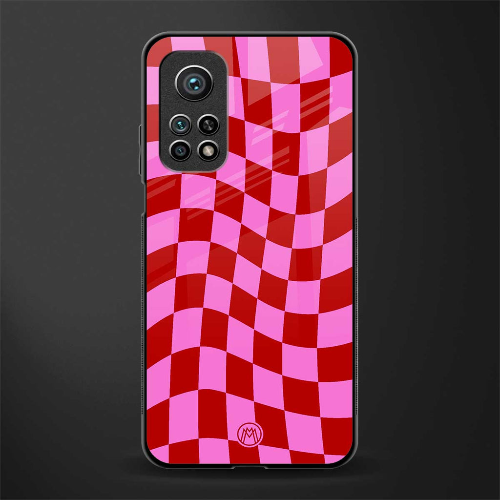 red pink trippy check pattern glass case for mi 10t 5g image