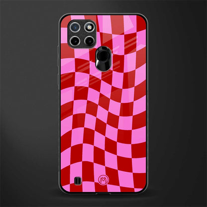 red pink trippy check pattern glass case for realme c21 image