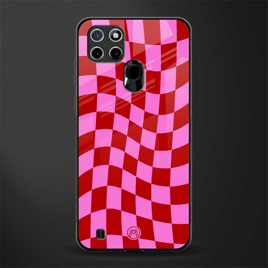 red pink trippy check pattern glass case for realme c21 image