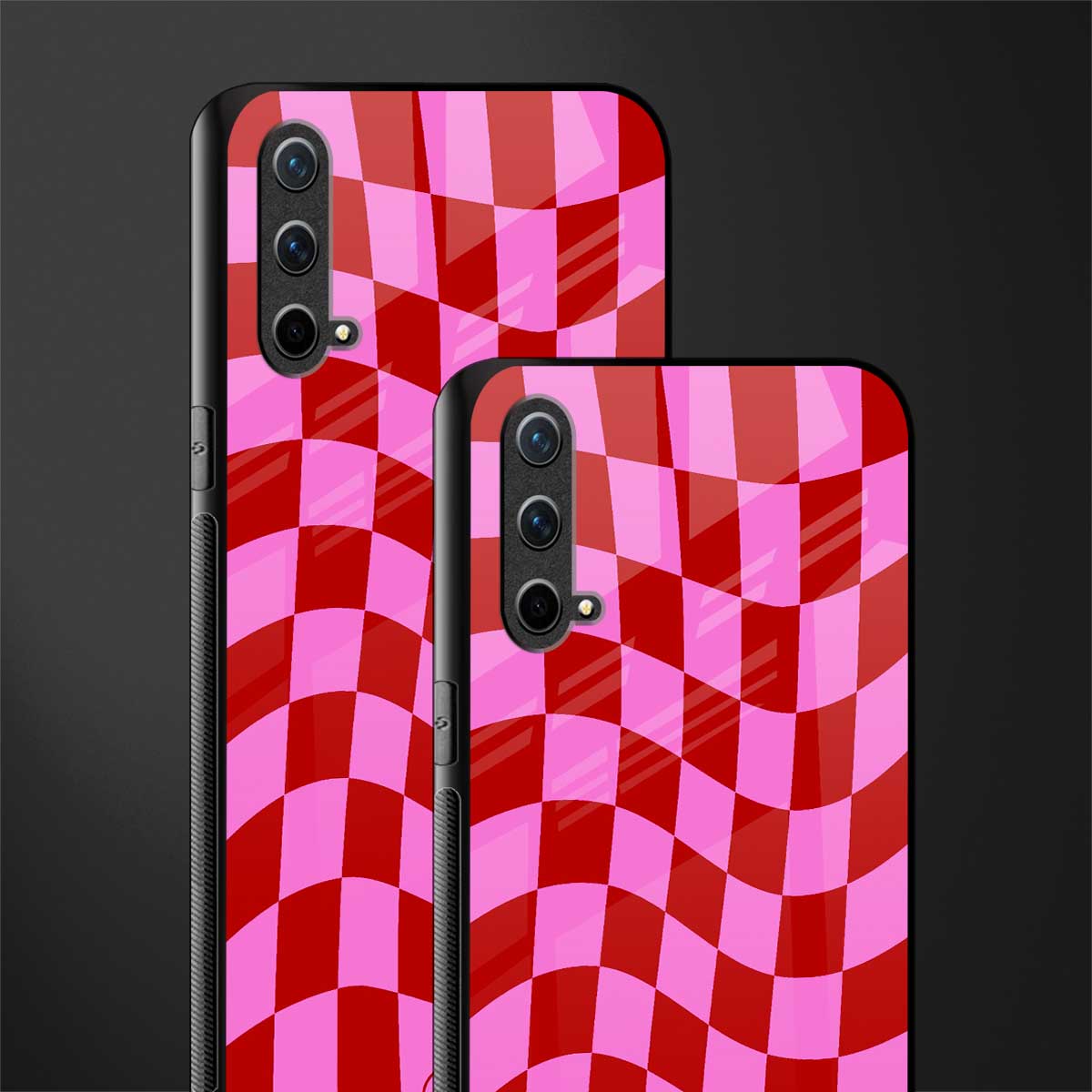red pink trippy check pattern glass case for oneplus nord ce 5g image-2