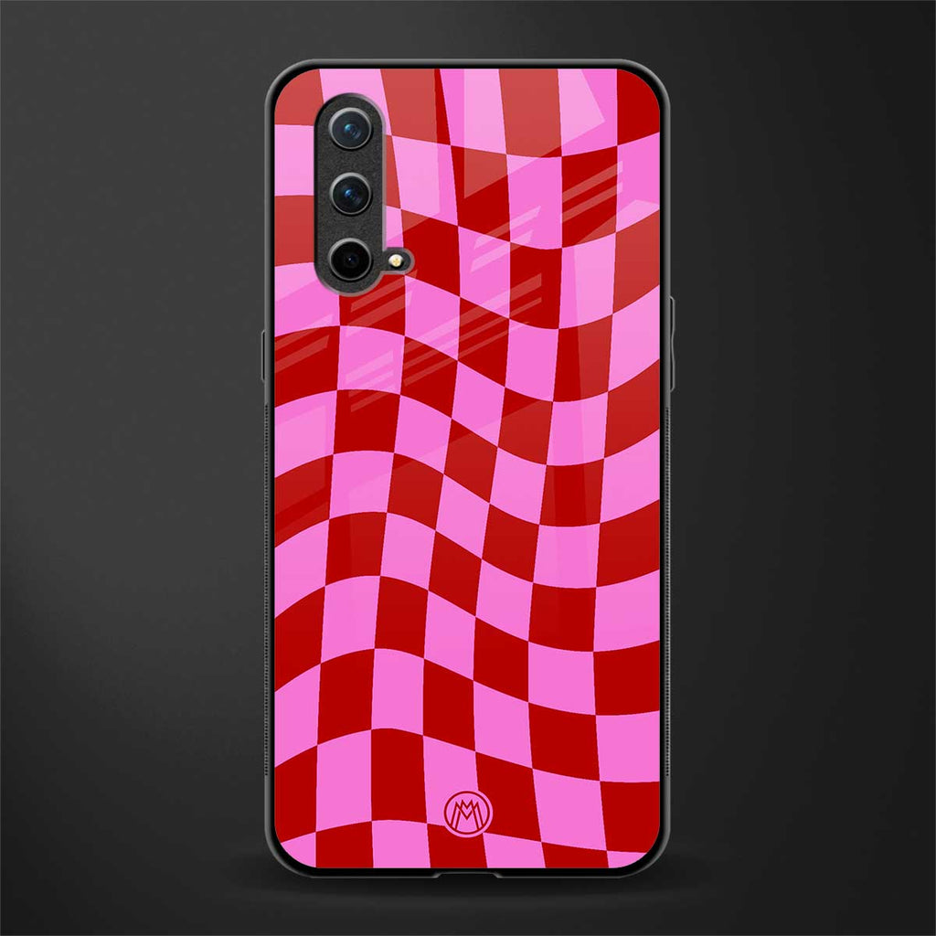 red pink trippy check pattern glass case for oneplus nord ce 5g image