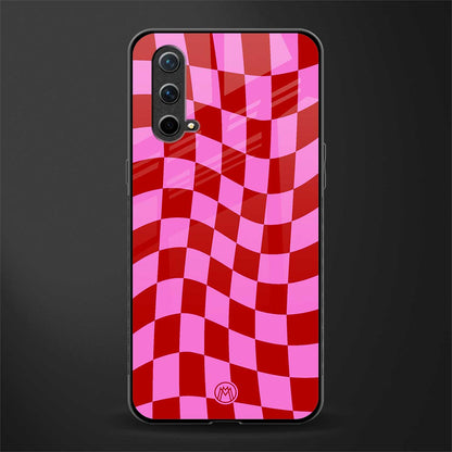 red pink trippy check pattern glass case for oneplus nord ce 5g image